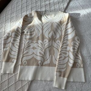Cyrus Beige and White Leaf Pattern Sweater